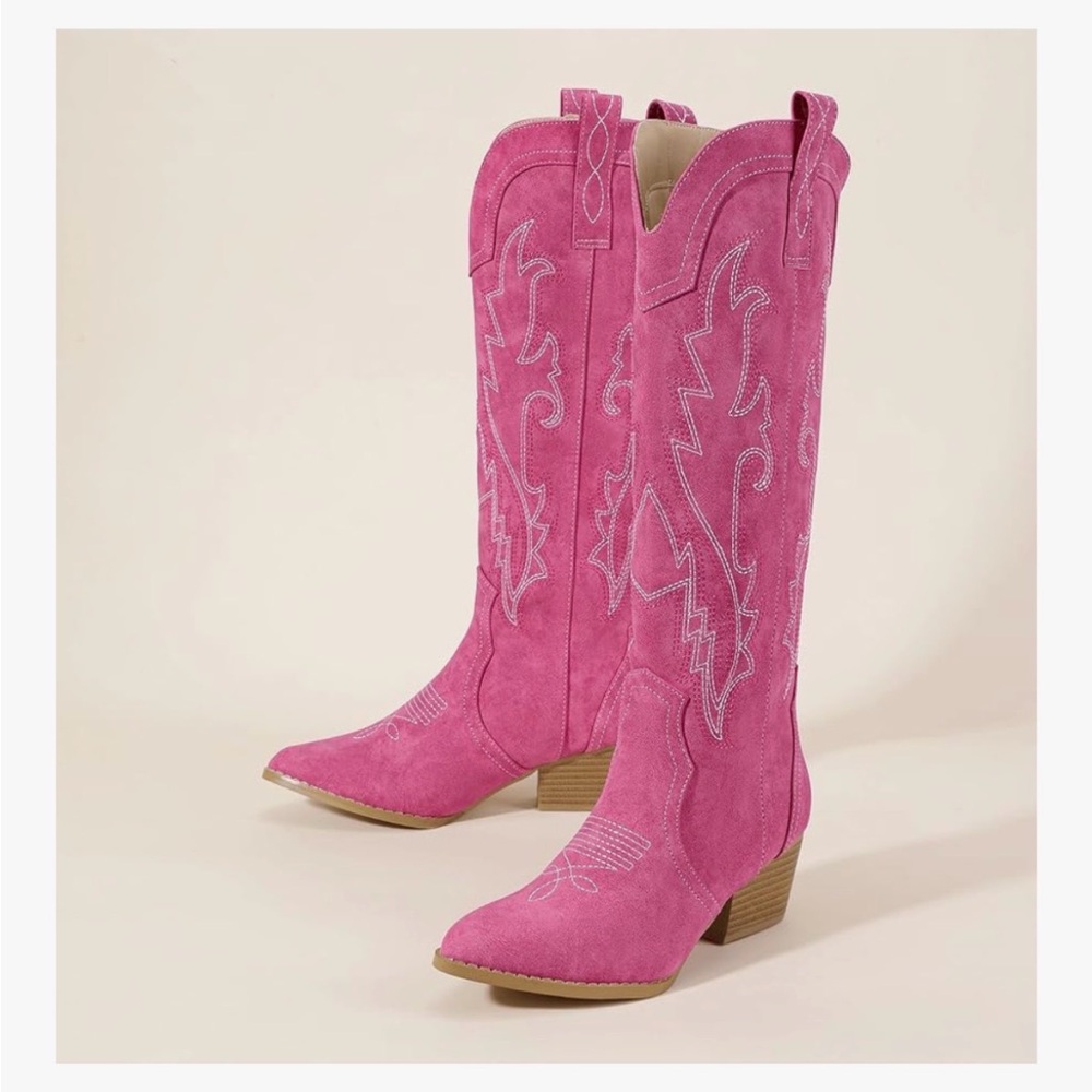 Women's Pink Suede Western Cowboy Boots
